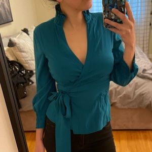 DIANE VON FURSTENBURG 3/4 Sleeve Turquoise Wrap Blouse